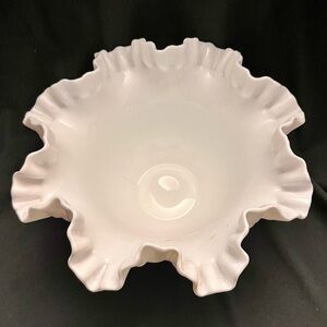Vintage Fenton White Ruffled Hobnail Artisan Milk Glass Bowl MCM Cottagecore